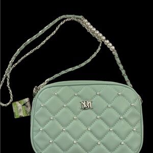 Badgley Mischka Diamond Quilted Camera Bag with Pearls